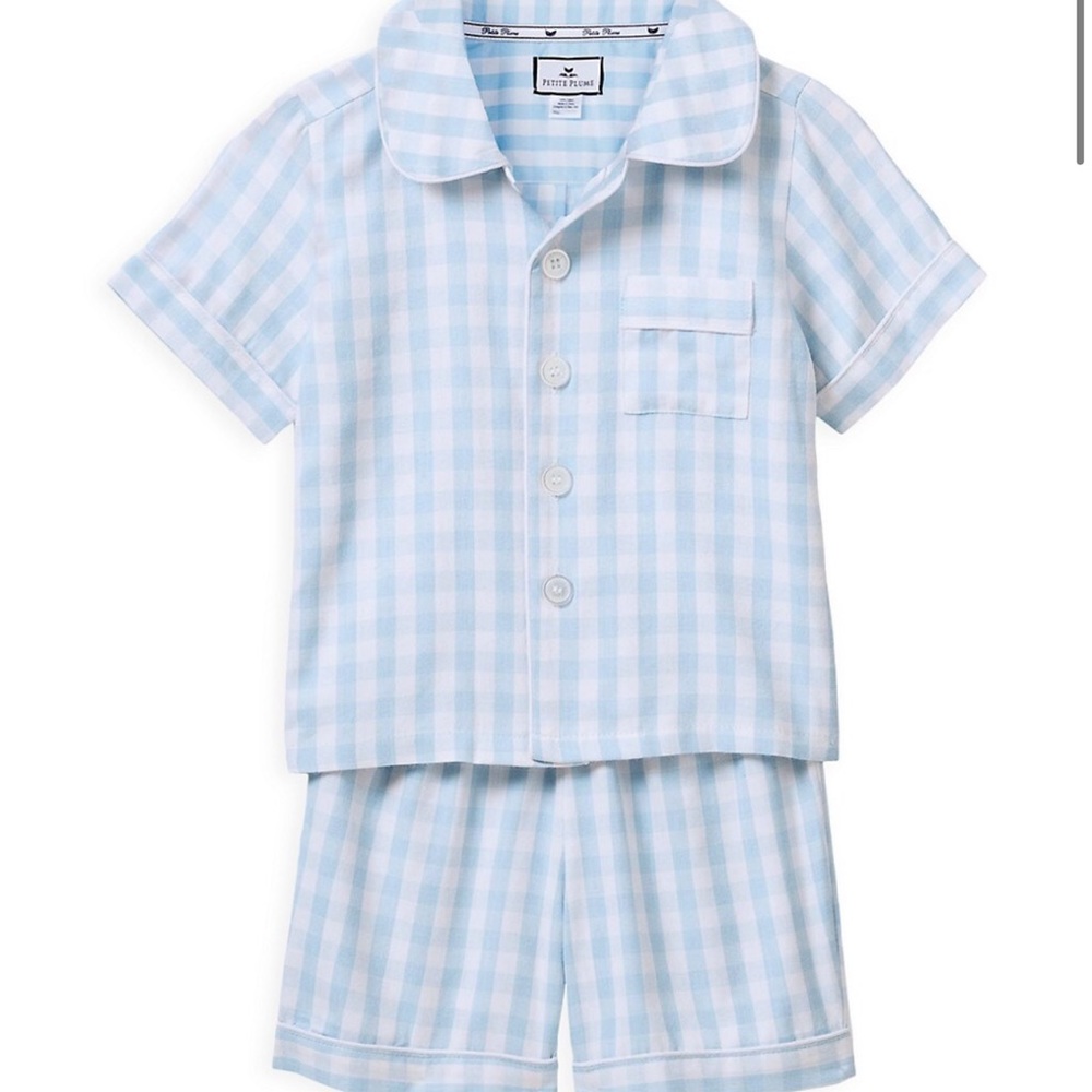 NWT Kids Petite Plume Size 2 Light Blue Gingham Short Set